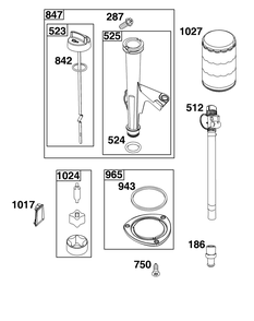 Lubrication Group Diagram and Parts List for 44U577-0002-H5 400000 - 699999 Briggs and Stratton Engine